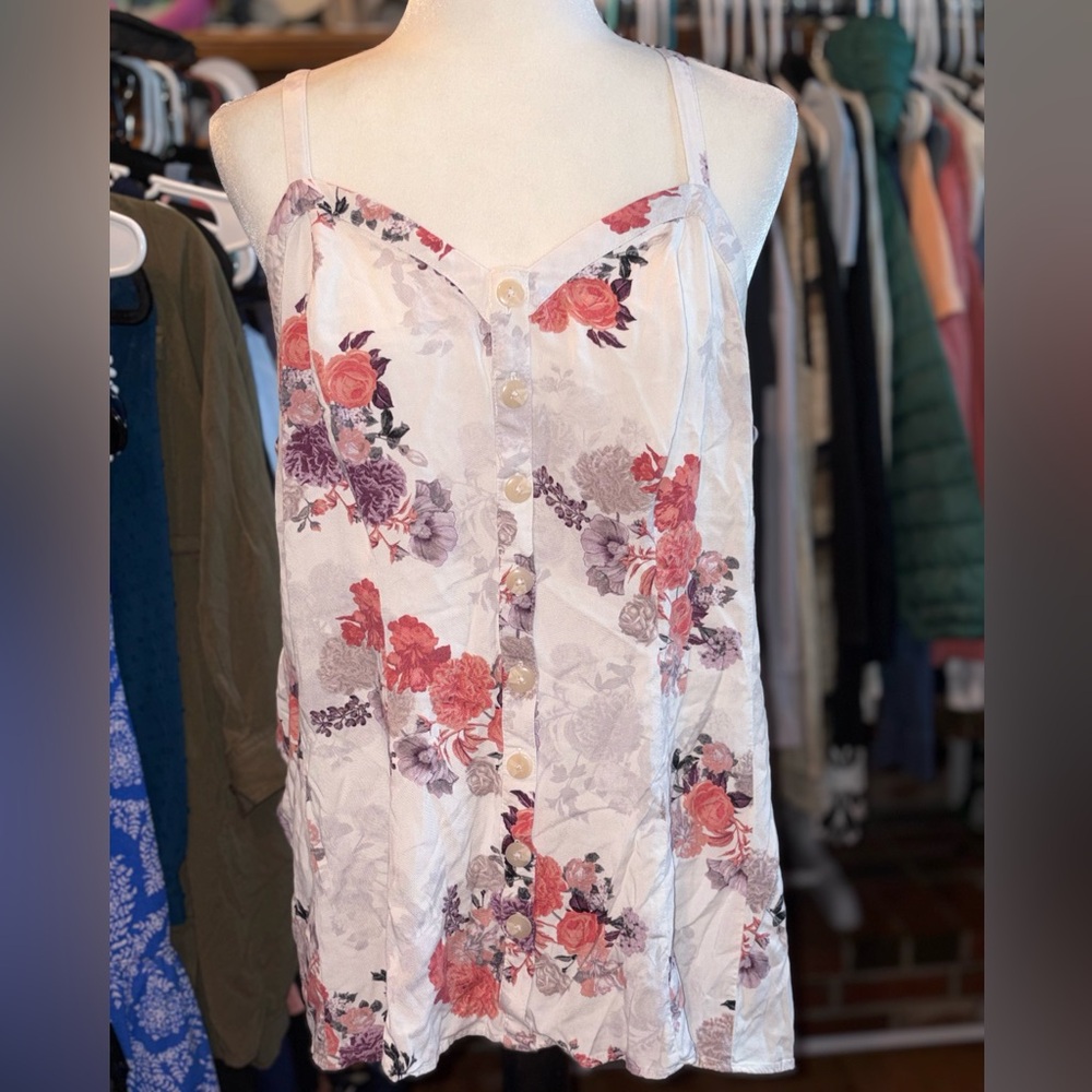Torrid Floral Button-Front Camisole - Pink and Purple - Picture 1 of 2